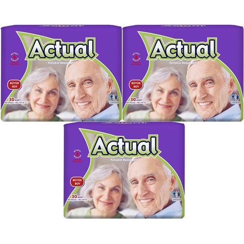 Actual Yetişkin Hasta Bezi Bel Bantlı L - Large - Büyük 90 Adet (3PK*30)