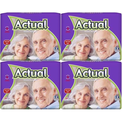 Actual Yetişkin Hasta Bezi Bel Bantlı L - Large - Büyük 120 Adet (4PK*30)