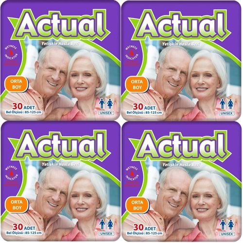 Actual Yetişkin Hasta Bezi Bel Bantlı M - Medium - Orta 120 Adet (4PK*30)