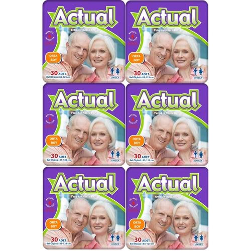 Actual Yetişkin Hasta Bezi Bel Bantlı M - Medium - Orta 180 Adet (6PK*30)