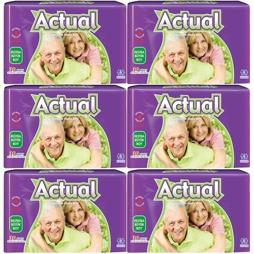 Actual Yetişkin Hasta Bezi Bel Bantlı XL - Ekstra Büyük - Extra Large 180 Adet (6PK*30)
