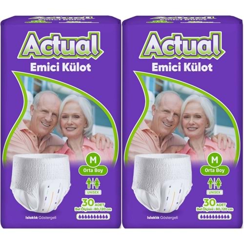 Actual Emici Külot Yetişkin Bezi M - Medium - Orta (Islaklık Göstergeli) 60 Adet