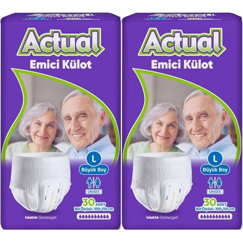 Actual Emici Külot Yetişkin Bezi L - Large - Büyük (Islaklık Göstergeli) 60 Adet