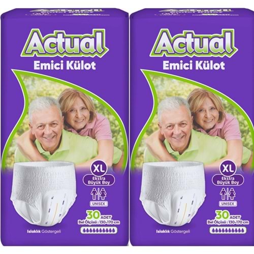 Actual Emici Külot Yetişkin Bezi XL - Extra Large - Ekstra Büyük (Islaklık Göstergeli) 60 Adet