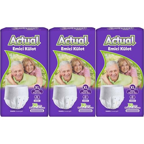 Actual Emici Külot Yetişkin Bezi XL - Extra Large - Ekstra Büyük (Islaklık Göstergeli) 90 Adet