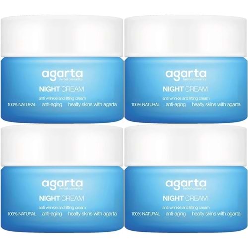 Agarta Doğal Yaşlanma Karşıtı Anti-Age Gece Kremi Su Bazlı 50ML (Kırışıklık/Sıkılaştırıcı) (4Lü Set)