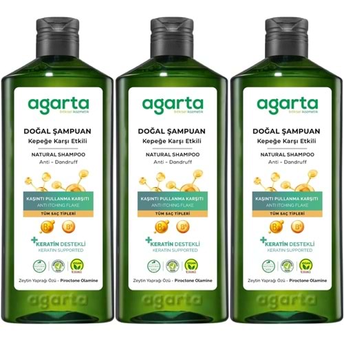 Agarta Doğal Şampuan 400 ML Kepek Karşı Etkili - Kaşıntı Pullanma Karşıtı (3 Lü Set)