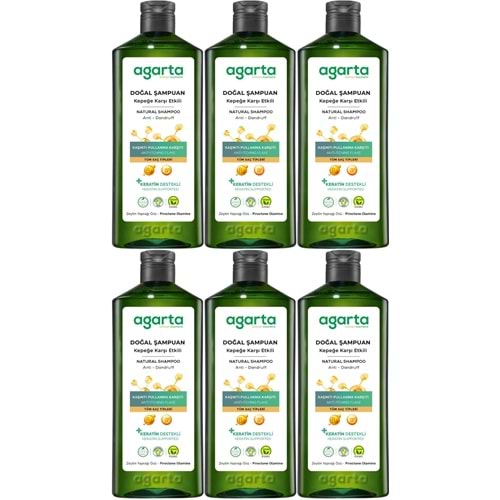 Agarta Doğal Şampuan 400 ML Kepek Karşı Etkili - Kaşıntı Pullanma Karşıtı (6 Lı Set)