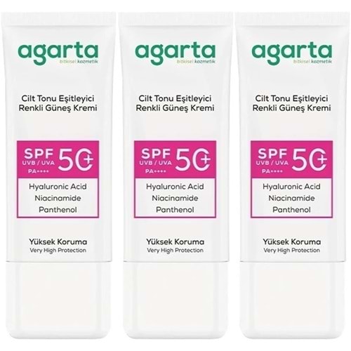 Agarta Cilt Tonu Eşitleyici Renkli Kapatıcı Etkili Spf+50 Faktör Güneş Kremi 50 ML (3 Lü Set)