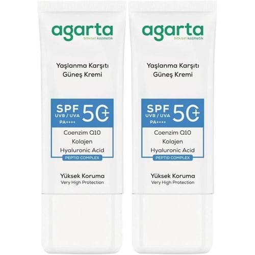 Agarta Yaşlanma Karşıtı Collagen Destekli Spf+50 Faktör Yüz Güneş Kremi 50 ML (2 Li Set)