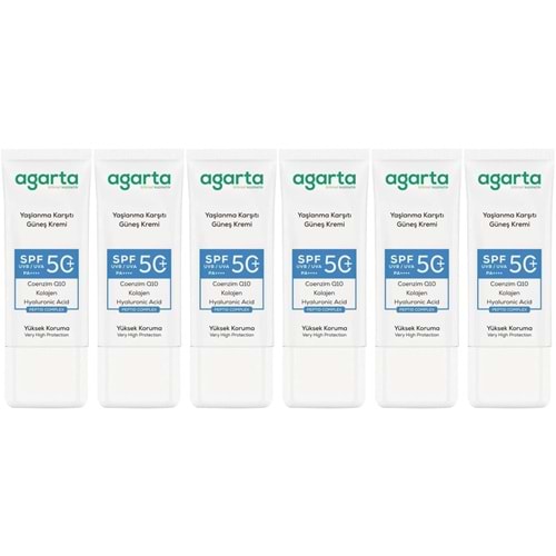 Agarta Yaşlanma Karşıtı Collagen Destekli Spf+50 Faktör Yüz Güneş Kremi 50 ML (6 Lı Set)