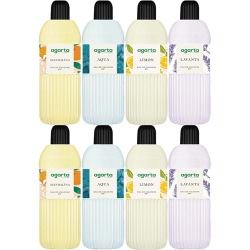Agarta Kolonya 400 ML 80 Derece Pet Şişe (Mandalina-Aqua-Limon-Lavanta) (8 Li Karma Set)