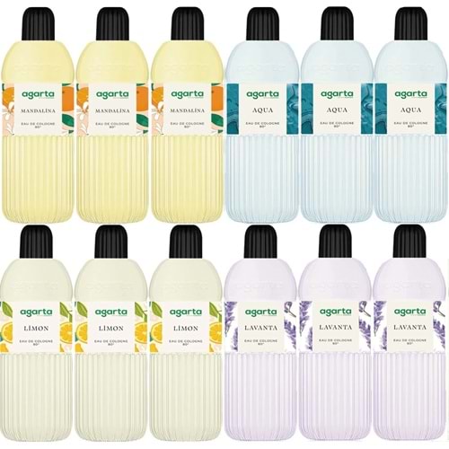 Agarta Kolonya 400 ML 80 Derece Pet Şişe (Mandalina-Aqua-Limon-Lavanta) (12 Li Karma Set)
