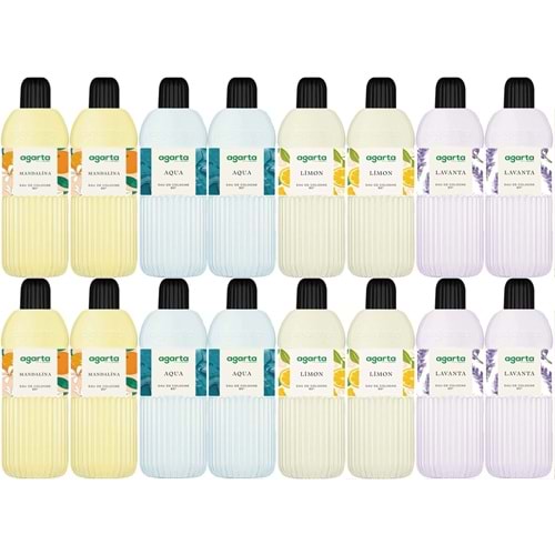 Agarta Kolonya 400 ML 80 Derece Pet Şişe (Mandalina-Aqua-Limon-Lavanta) (16 Lı Karma Set)