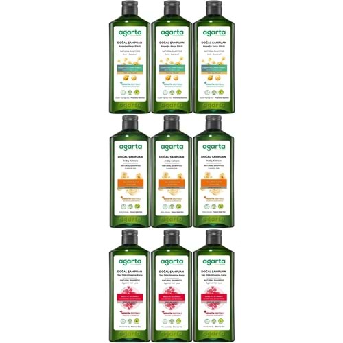Agarta Doğal Şampuan 400 ML Kepek Karşıtı - Ardıç Katranı,Keratin - Saç Dökülmesine (9 Lu Karma Set)