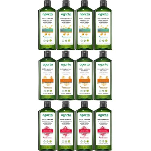 Agarta Doğal Şampuan 400 ML Kepek Karşıtı - Ardıç Katranı,Keratin - Saç Dökülmesine (12Li Karma Set)