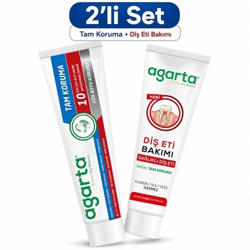 Agarta Doğal Tam koruma Diş Macunu 75 ML Gün Boyu Koruma & Diş Eti Bakımı 90 ML (Karma 2 Li Set)