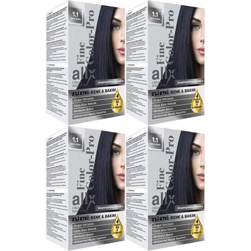Alix 50ML Kit Saç Boyası 1.1 Mavi Siyah (4 Lü Set)