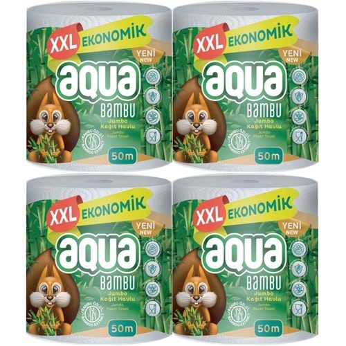 Aqua Kağıt Havlu 3 Katlı Jumbo Paket XXL Bambu (4 Lü Set) 200 Metre (4PK*50MT)