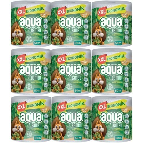 Aqua Kağıt Havlu 3 Katlı Jumbo Paket XXL Bambu (9 Lu Set) 450 Metre (9PK*50MT)
