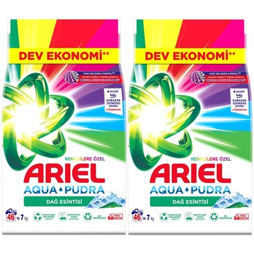 Ariel Matik Toz Çamaşır Deterjanı 14KG Renklilere Özel/Dağ Esintisi (92 Yıkama) (2PK*7KG)