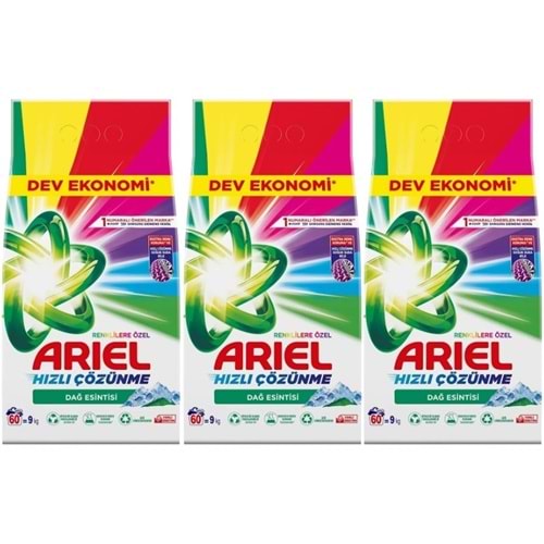 Ariel Matik Toz Çamaşır Deterjanı 27KG Renklilere Özel/Dağ Esintisi (3PK*9KG) (180 Yıkama)