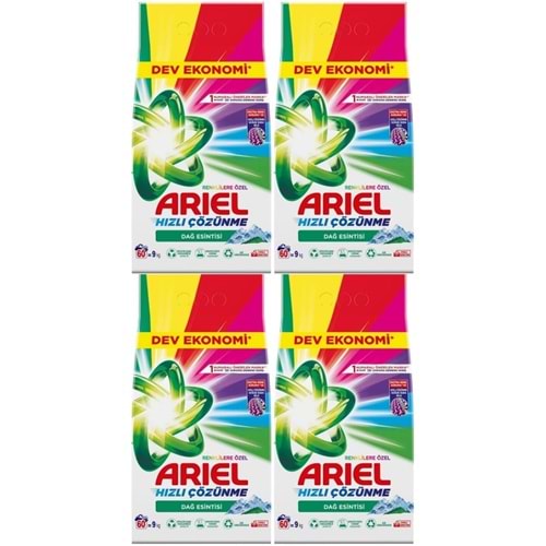 Ariel Matik Toz Çamaşır Deterjanı 36KG Renklilere Özel/Dağ Esintisi (4PK*9KG) (240 Yıkama)