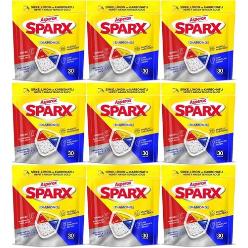 Asperox Sparx Bulaşık Makinesi Kapsülü 270 Adet Hepsi 1 Arada (Sirke-Limon-Karbonatlı) (9PK*30)