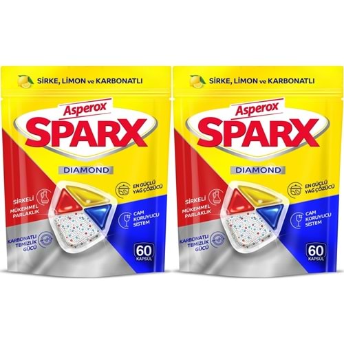 Asperox Sparx Diamond Bulaşık Makinesi Deterjanı Kapsül Tablet Hepsi 1 Arada 120 Adet (2PK*60)