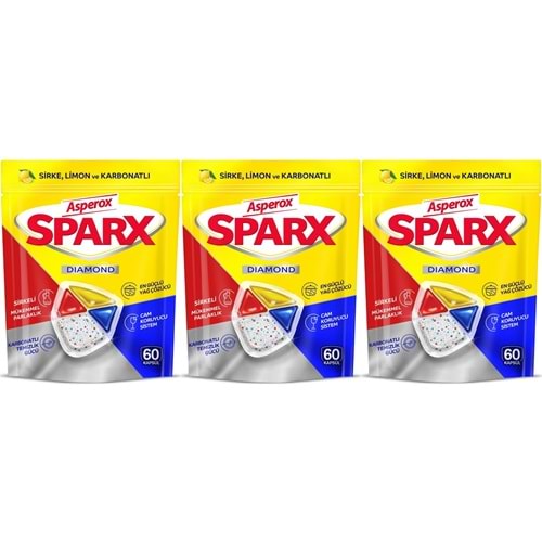 Asperox Sparx Diamond Bulaşık Makinesi Deterjanı Kapsül Tablet Hepsi 1 Arada 180 Adet (3PK*60)