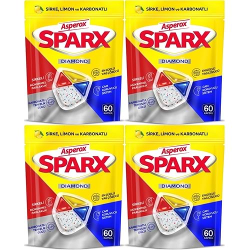 Asperox Sparx Diamond Bulaşık Makinesi Deterjanı Kapsül Tablet Hepsi 1 Arada 240 Adet (4PK*60)