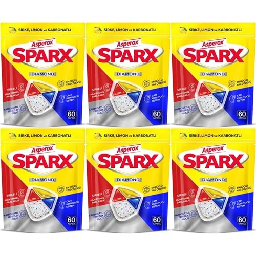 Asperox Sparx Diamond Bulaşık Makinesi Deterjanı Kapsül Tablet Hepsi 1 Arada 360 Adet (6PK*60)