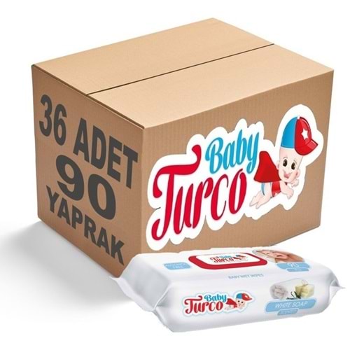 Baby Turco Islak Havlu Mendil 90 Yaprak 36 Lı Set Beyaz Sabun Kokulu Plastik Kapaklı