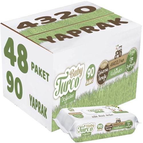 Baby Turco Islak Havlu Mendil Yenidoğan 90 Yaprak Doğadan 48 Li Set 4320 Yaprak Plastik Kapaklı