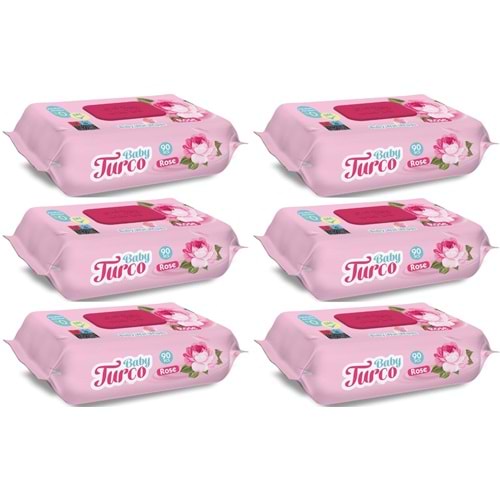 Baby Turco Islak Havlu Mendil 90 Yaprak Gül/Rose 6 Lı Set 540 Yaprak Plastik Kapaklı