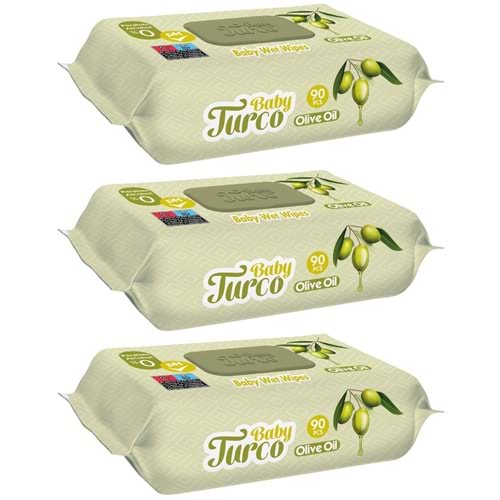 Baby Turco Islak Havlu Mendil 90 Yaprak Zeytinyağlı 3 Lü Set 270 Yaprak Plastik Kapaklı