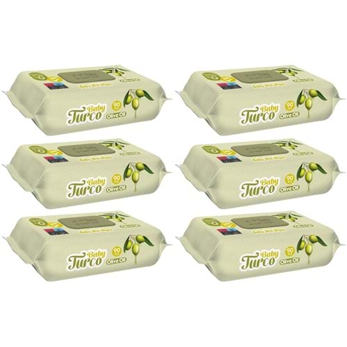 Baby Turco Islak Havlu Mendil 90 Yaprak Zeytinyağlı 6 Lı Set 540 Yaprak Plastik Kapaklı