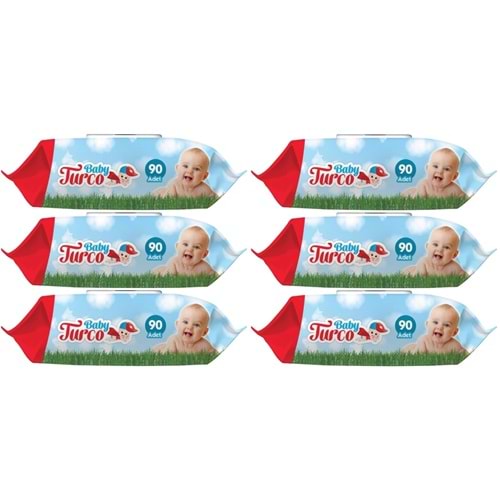 Baby Turco Islak Havlu Mendil Klasik 90 Yaprak 6 Lı Set Plastik Kapaklı 540 Yaprak