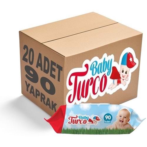Baby Turco Islak Havlu Mendil Klasik 90 Yaprak 20 Li Set Plastik Kapaklı 1800 Yaprak