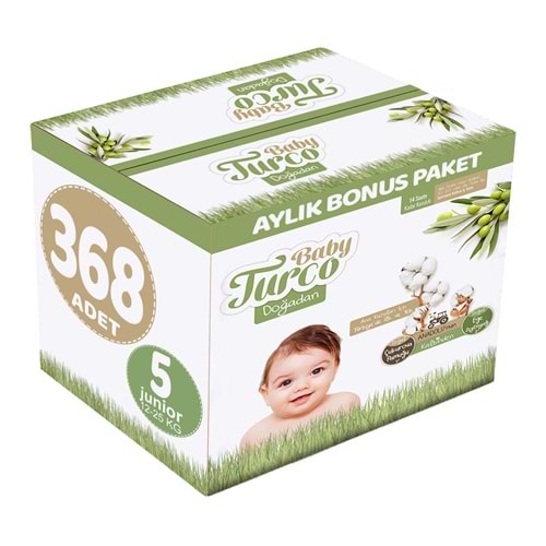 Baby Turco Bebek Bezi Doğadan 5 Beden 12-25 KG Junior 368 Adet Aylık Bonus Pk