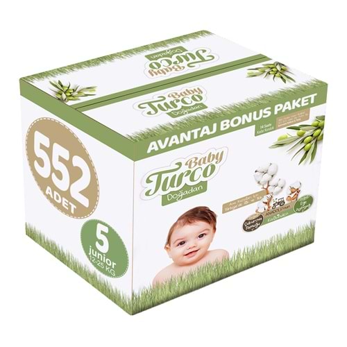 Baby Turco Bebek Bezi Doğadan 5 Beden 12-25 KG Junior 552 Adet Avantaj Bonus Pk