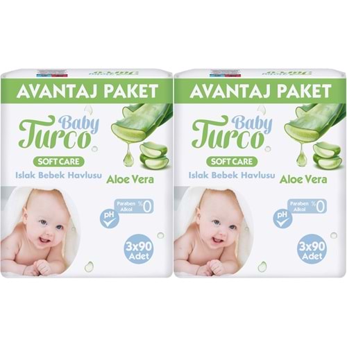 Baby Turco Islak Havlu Mendil Soft Care Aloe Vera 90 Yaprak (6 Lı Set) (2PK*3) 540 Yaprak