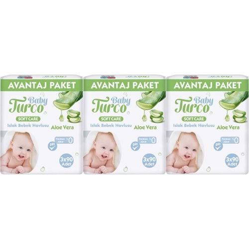 Baby Turco Islak Havlu Mendil Soft Care Aloe Vera 90 Yaprak (9 Lu Set) (3PK*3) 810 Yaprak