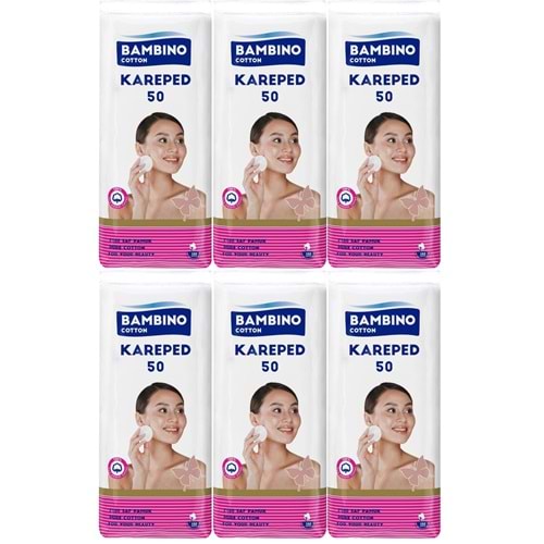 Bambino Cotton Kare Makyaj ve Bebek Temizleme Pamuğu 300 Adet (Kare En-Boy 7CM) (6PK*50)