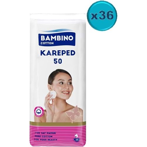 Bambino Cotton Kare Makyaj ve Bebek Temizleme Pamuğu 1800 Adet (Kare En-Boy 7CM) (36PK*50)