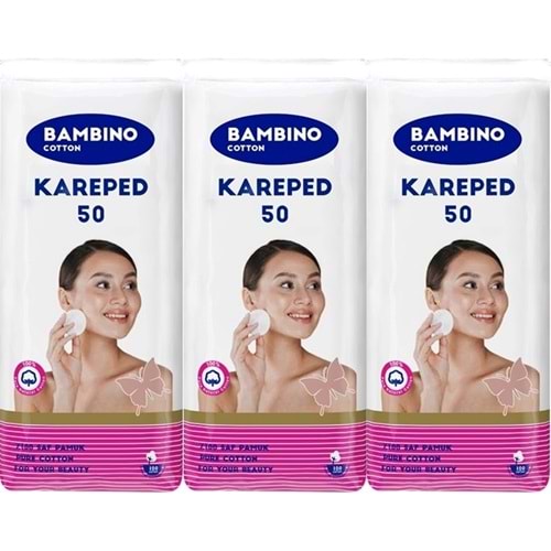 Bambino Cotton Kare Makyaj ve Bebek Temizleme Pamuğu 150 Adet (Kare En-Boy 7CM) (3PK*50)