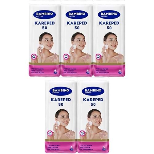Bambino Cotton Kare Makyaj ve Bebek Temizleme Pamuğu 250 Adet (Kare En-Boy 7CM) (5PK*50)