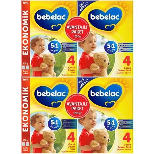 Bebelac 1200GR (800GR+400GR) No:4 Devam Sütü (1+ Yaş) Avantaj Pk (2 Li Set)