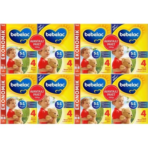 Bebelac 1200GR (800GR+400GR) No:4 Devam Sütü (1+ Yaş) Avantaj Pk (4 Lü Set)