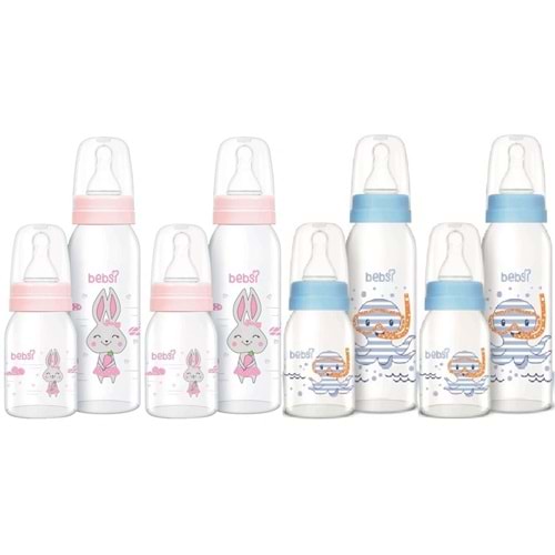 Bebsi Cam Biberon Seti (Mavi - Pembe) (250ML+125ML) (Karma 4 Lü Set)